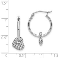 Sterling Silver Rhodium Plated Moveable Heart Hoop Earrings view 4