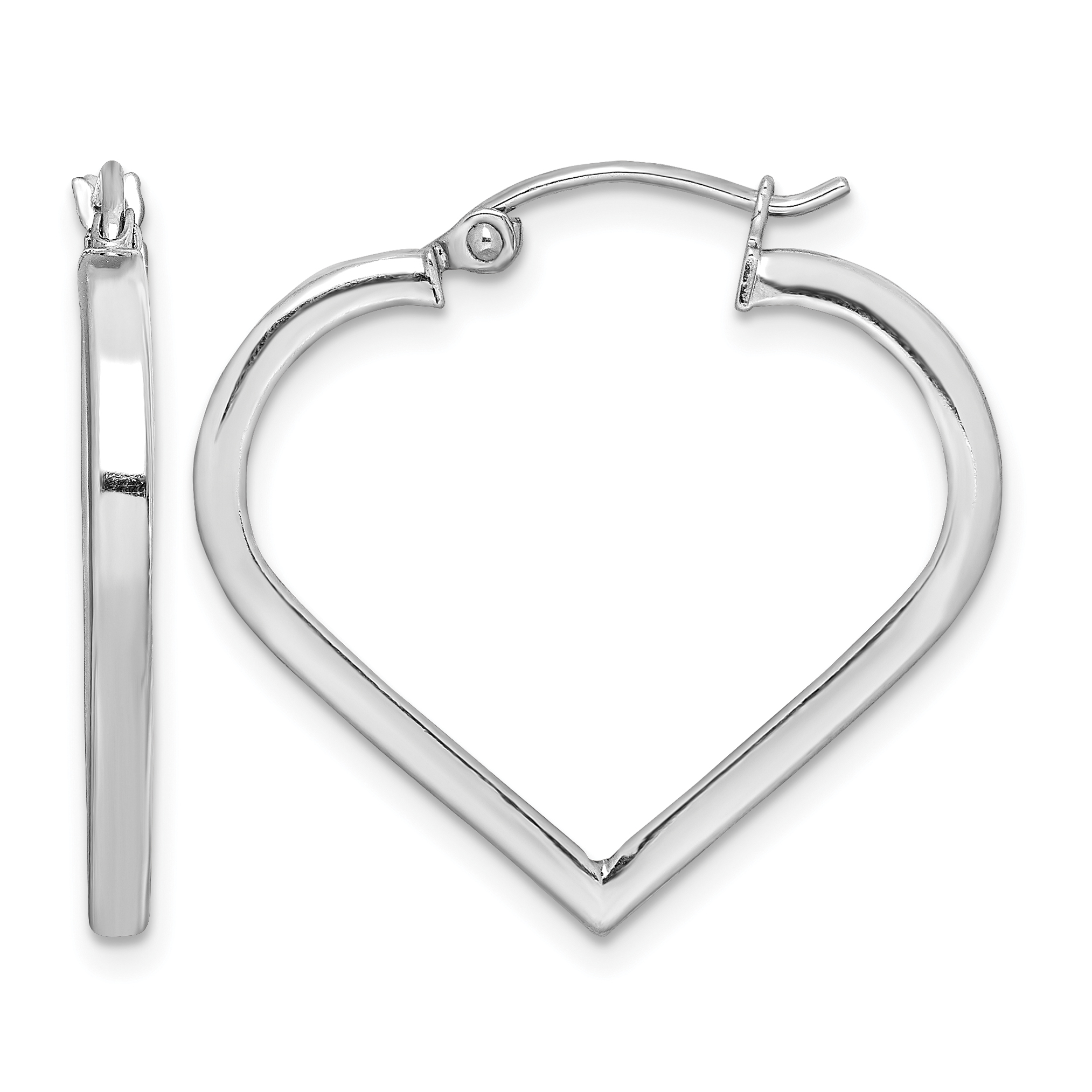 Sterling Silver Rhodium Plated Heart Hoop Earrings (QE8767)