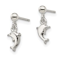Sterling Silver Polished Dolphin Post Dangle Earrings view 2