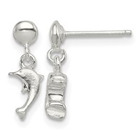 Sterling Silver Polished Dolphin Post Dangle Earrings view 1