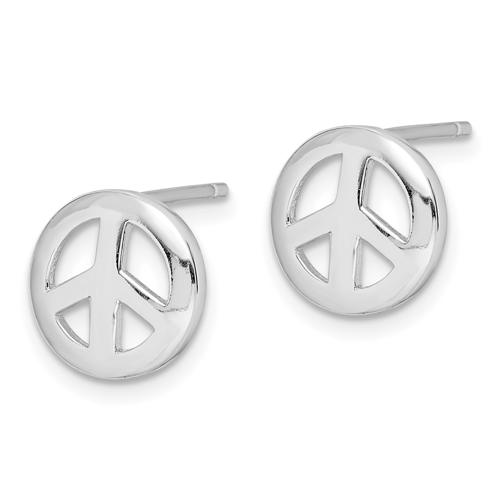 Sterling Silver Rhodium-plated Polished Peace Sign Post Earrings (QE8788)