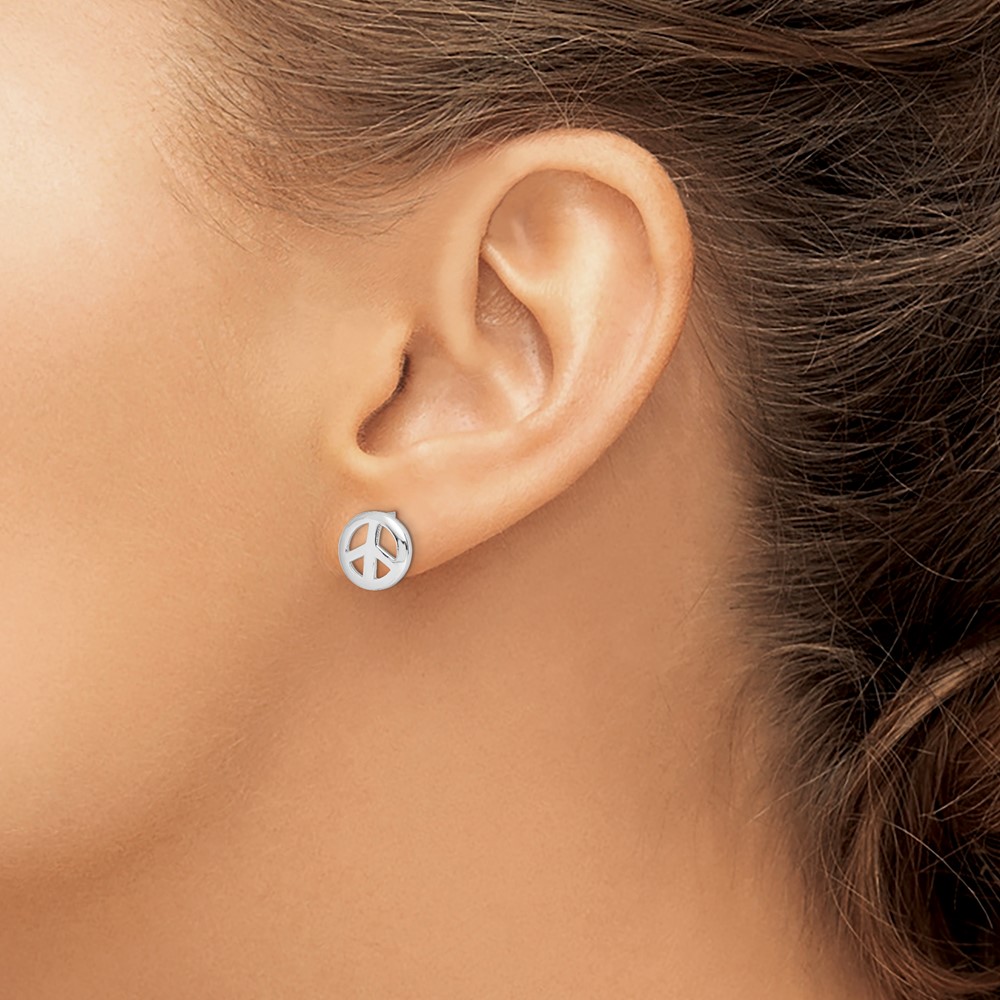 Sterling Silver Rhodium-plated Polished Peace Sign Post Earrings (QE8788)
