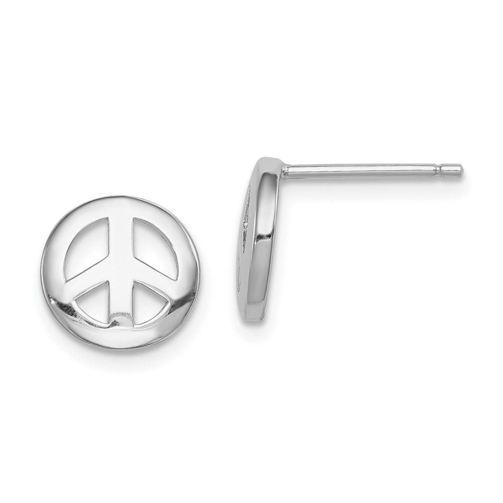 Sterling Silver Rhodium-plated Polished Peace Sign Post Earrings (QE8788)