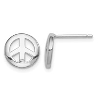 Sterling Silver Rhodium-plated Polished Peace Sign Post Earrings view 1