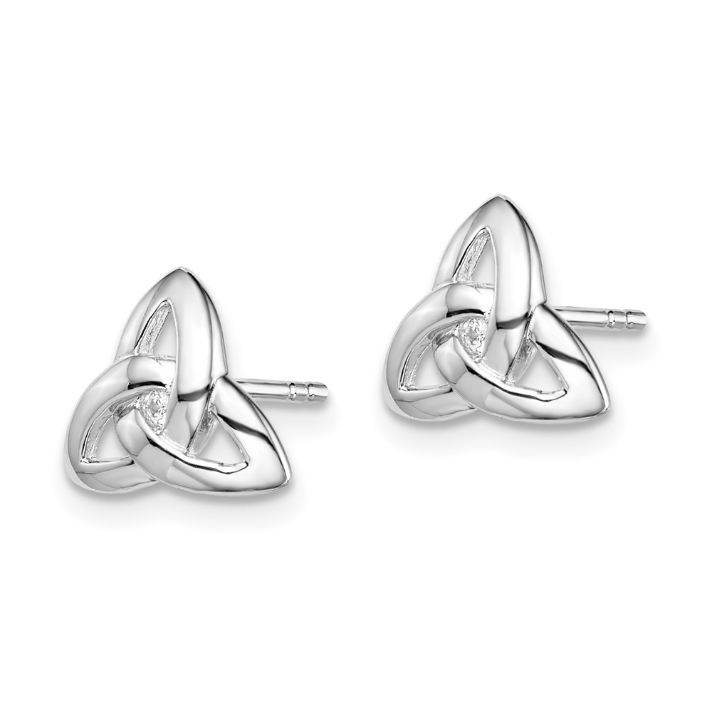 Sterling Silver Rhodium-plated Clear CZ Trinity Symbol Post Earrings (QE8789)