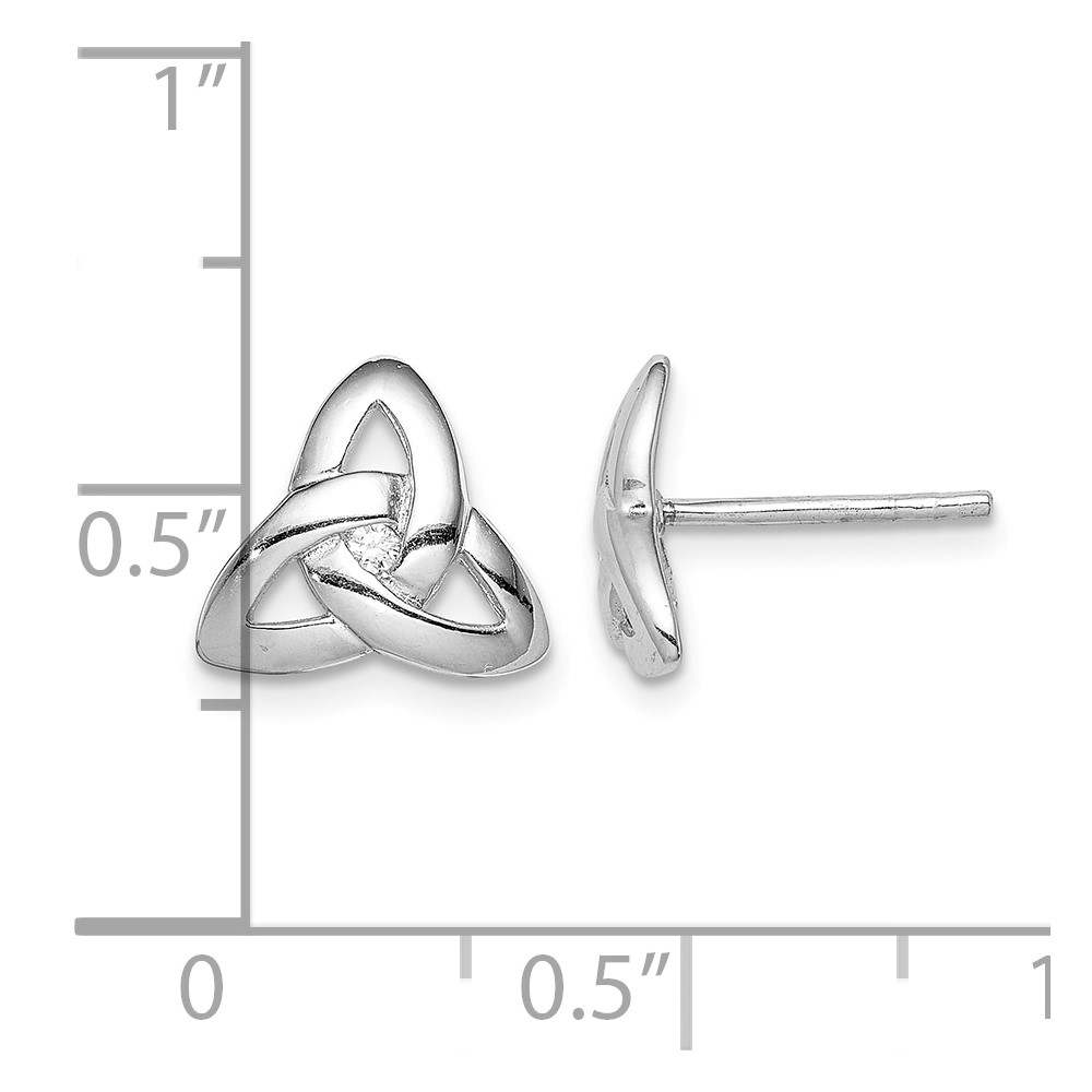 Sterling Silver Rhodium-plated Clear CZ Trinity Symbol Post Earrings (QE8789)