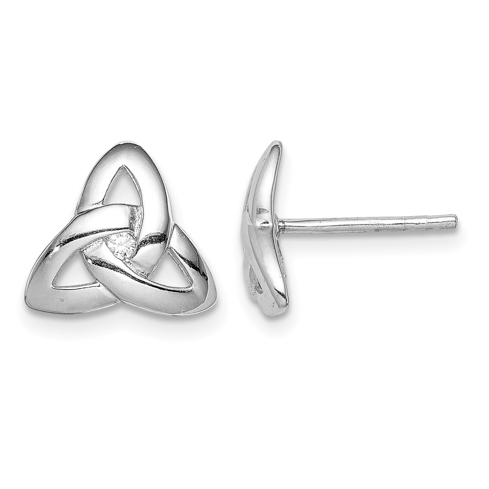 Sterling Silver Rhodium-plated Clear CZ Trinity Symbol Post Earrings (QE8789)