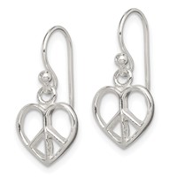 Sterling Silver Peace Sign Heart Shepherd Hook Earrings view 2