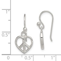 Sterling Silver Peace Sign Heart Shepherd Hook Earrings view 4