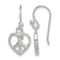 Sterling Silver Peace Sign Heart Shepherd Hook Earrings view 1