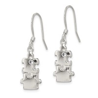 Sterling Silver Polished CZ Puzzle Pieces Dangle Earrings view 2