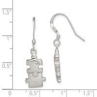 Sterling Silver Polished CZ Puzzle Pieces Dangle Earrings view 4