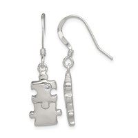Sterling Silver Polished CZ Puzzle Pieces Dangle Earrings view 1