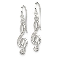 Sterling Silver Music Treble Clef Shepherd Hook Earrings view 2