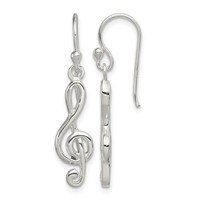 Sterling Silver Music Treble Clef Shepherd Hook Earrings view 1