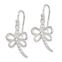Sterling Silver CZ Dragonfly Shepherd Hook Earrings view 2