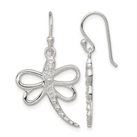 Sterling Silver CZ Dragonfly Shepherd Hook Earrings view 1