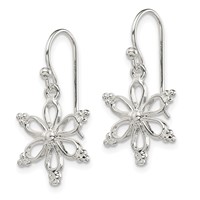 Sterling Silver Snowflake Shepherd Hook Dangle Earrings view 2