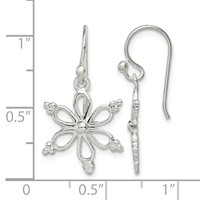 Sterling Silver Snowflake Shepherd Hook Dangle Earrings view 4