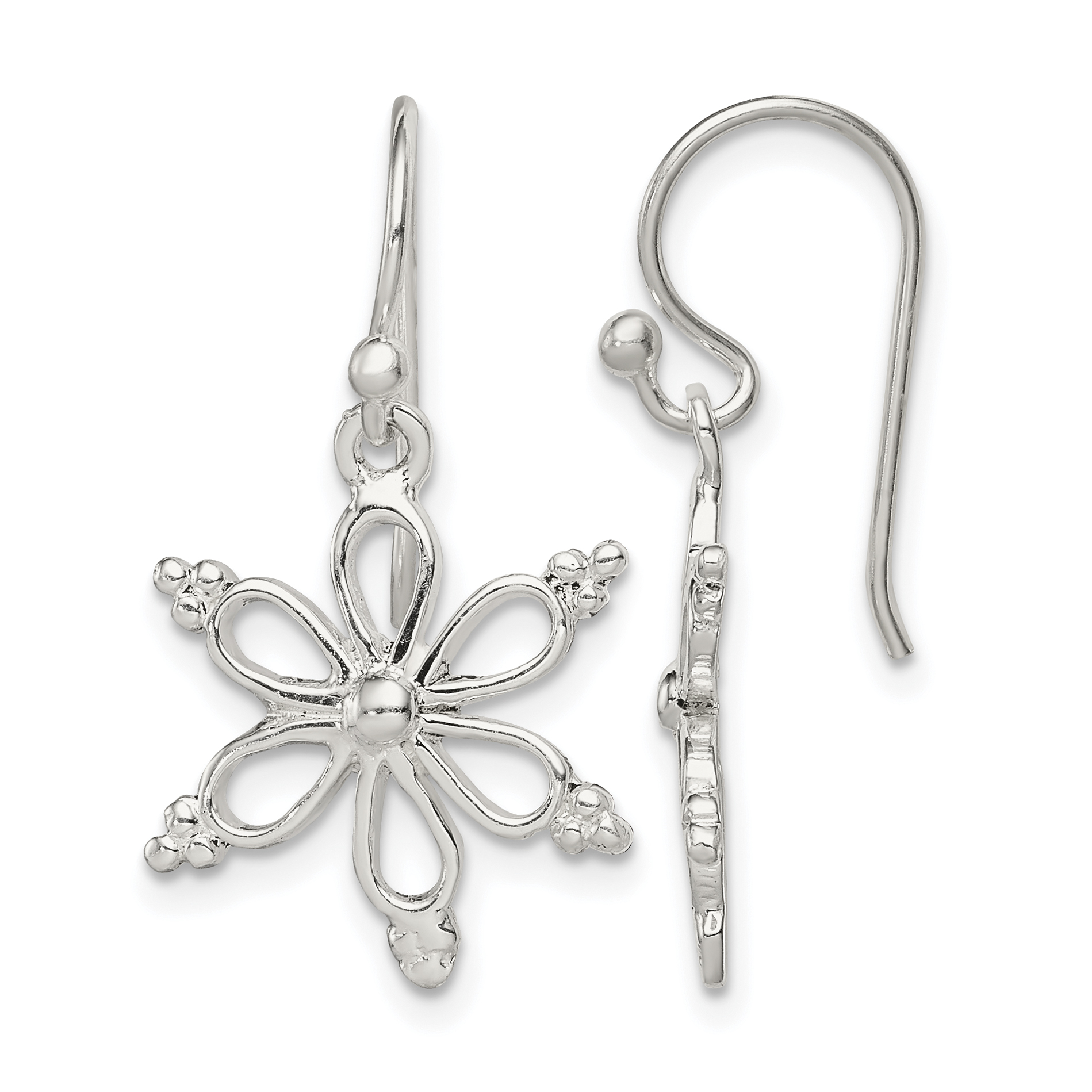 Sterling Silver Snowflake Shepherd Hook Dangle Earrings (QE8810)