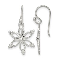 Sterling Silver Snowflake Shepherd Hook Dangle Earrings view 1