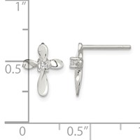 Sterling Silver Rhodium-plated Polished CZ Cross Post Earrings view 4