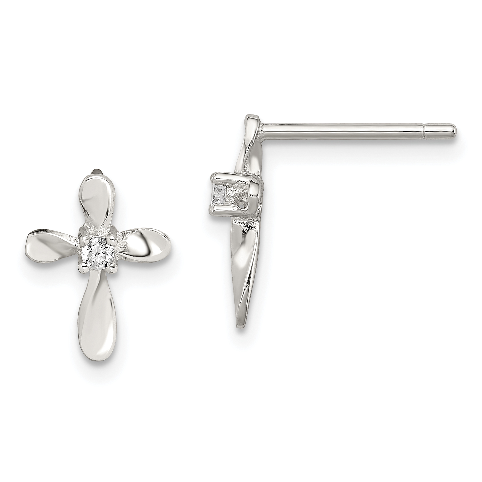Sterling Silver Rhodium-plated Polished CZ Cross Post Earrings (QE8813)