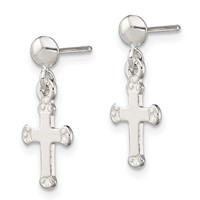 Sterling Silver Polished Budded Cross Post Dangle Earrings view 2