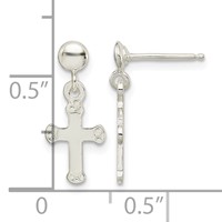 Sterling Silver Polished Budded Cross Post Dangle Earrings view 4