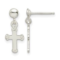 Sterling Silver Polished Budded Cross Post Dangle Earrings view 1