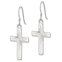 Sterling Silver Polished & Diamond-cut Latin Cross Dangle Earrings view 2