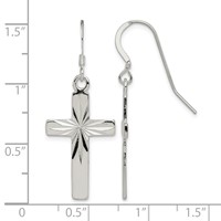 Sterling Silver Polished & Diamond-cut Latin Cross Dangle Earrings view 4