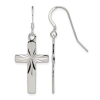 Sterling Silver Polished & Diamond-cut Latin Cross Dangle Earrings view 1
