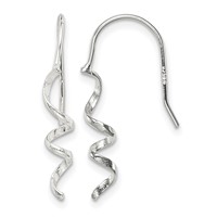 Sterling Silver Polished & Textured Spiral Dangle Earrings view 1