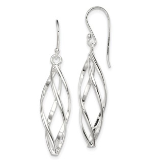 Sterling Silver Rhodium-plated Polished Long Twisted Dangle Earrings