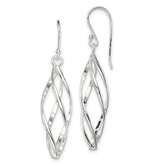 Sterling Silver Rhodium-plated Polished Long Twisted Dangle Earrings