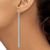 Sterling Silver Polished Fancy Long Linear Post Dangle Earrings view 3