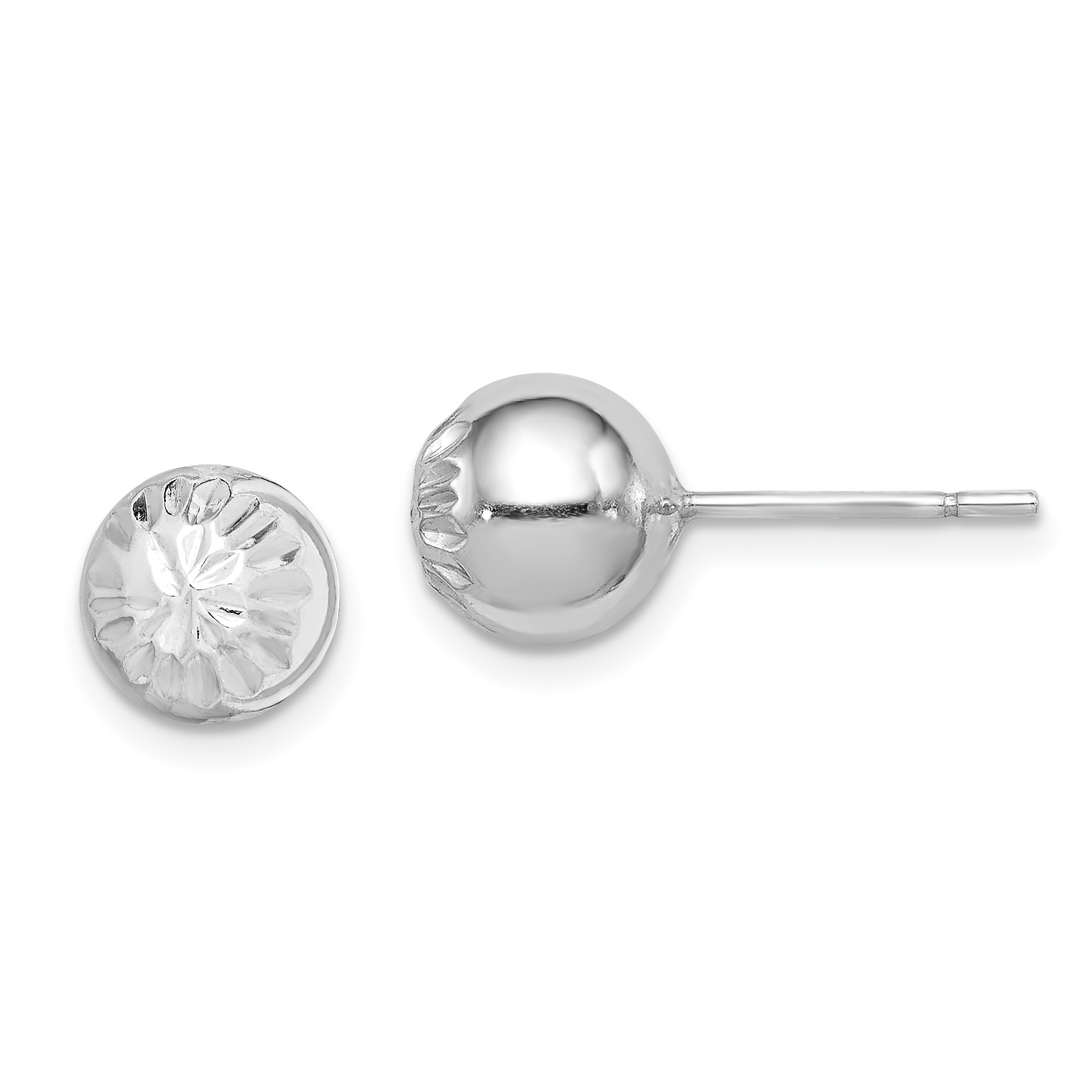 Sterling Silver Rhod-plated Diamond Cut 8mm Ball Post Earrings (QE8836)