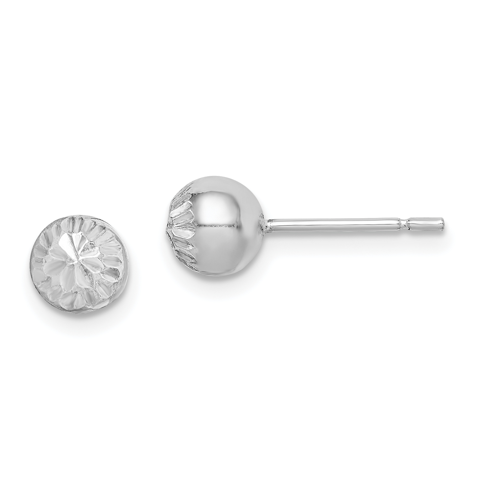 Sterling Silver Rhod-plated Diamond Cut 6mm Ball Post Earrings (QE8837)
