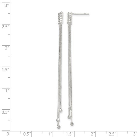 Sterling Silver Polished 3-Strand Chain & Beaded End Post Dangle Earrings