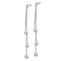 Sterling Silver Polished 3-Strand Beaded Post Dangle Earrings view 2