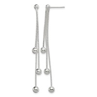 Sterling Silver Polished 3-Strand Beaded Post Dangle Earrings view 1