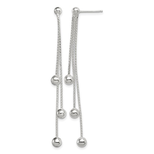 Sterling Silver Polished 3-Strand Beaded Post Dangle Earrings