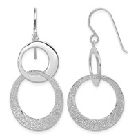 Sterling Silver RH-plat Polished & Textured Interlocking Circle Dangle Earr view 1