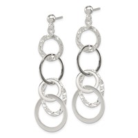 Sterling Silver Polished and Hammered Circles Post Dangle Earrings view 2