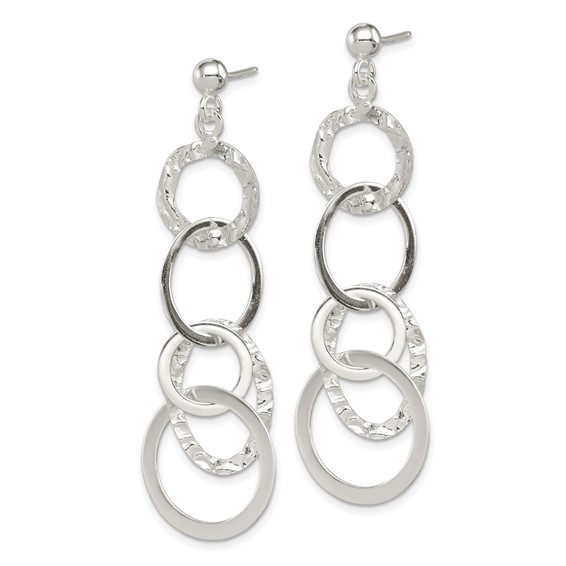 Sterling Silver Polished and Hammered Circles Post Dangle Earrings