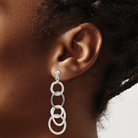 Sterling Silver Polished and Hammered Circles Post Dangle Earrings view 3