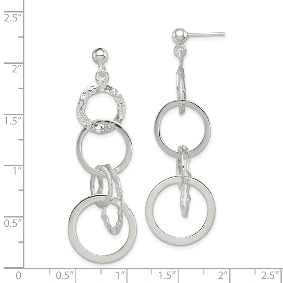 Sterling Silver Polished and Hammered Circles Post Dangle Earrings