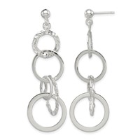 Sterling Silver Polished and Hammered Circles Post Dangle Earrings view 1