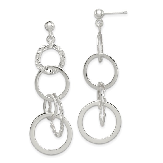 Sterling Silver Polished and Hammered Circles Post Dangle Earrings
